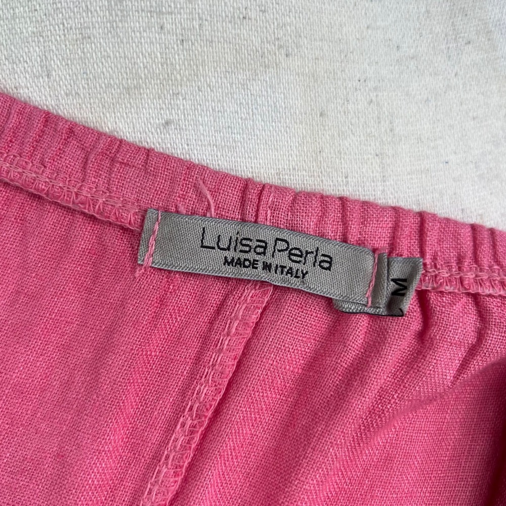 Anthropologie Luisa Perla Linen Dress Italy Coral Pink Eyelet Lace Womens Size M - Picture 9 of 10